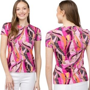 L'AGENCE Ressi Fitted Short
Sleeve Crew Top in Pink Buckle Swirl Size L